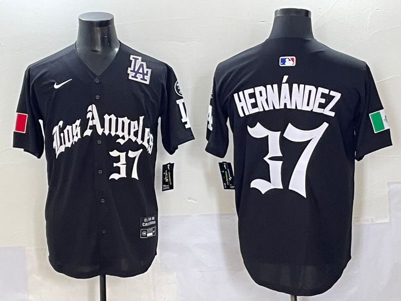Men 2025 Los Angeles Dodgers #37 Hernandez Black Five generations Joint Name Nike MLB Jersey style 6236